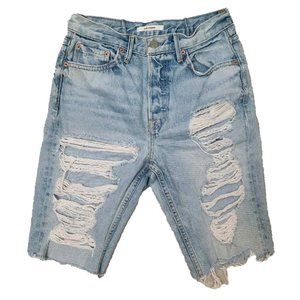 GRLFRND Beverly Beaten Gold Distressed Button Fly Denim Shorts Size 26
